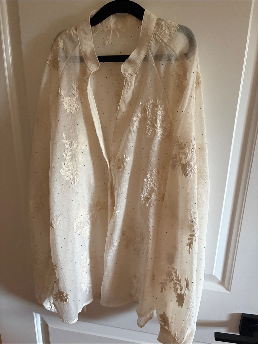 Sheer Embroidered Ivory Blouse